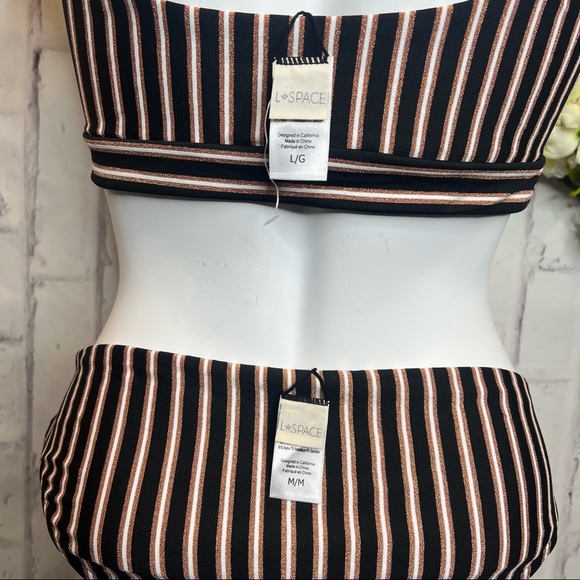 Space Bikini Miller bronze metallic Horizon Stripe La Jolla swimsuit Set - Picture 5 of 7